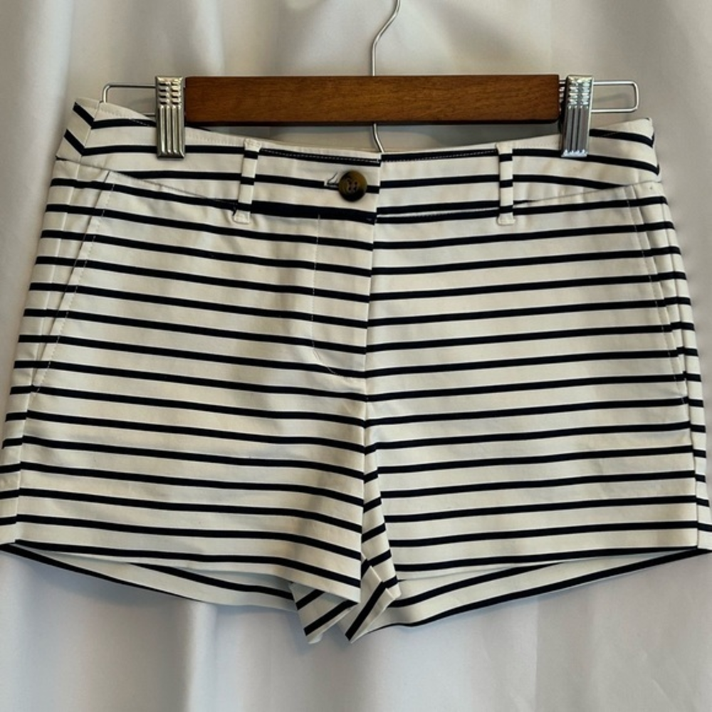 Boden White and Black Striped Cotton Blend Shorts